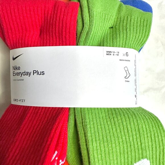 NEW 6 Pairs Nike Everyday Cotton Cushioned Men's 8-12 L Crew Socks White DRI-FIT - Picture 2 of 11